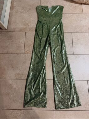 Strapless Sequin Jumpsuit - Green